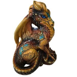 Windstone Editions Dragon Figurine Copper Gold Blue Glass Eyes M Pena 9 Inch